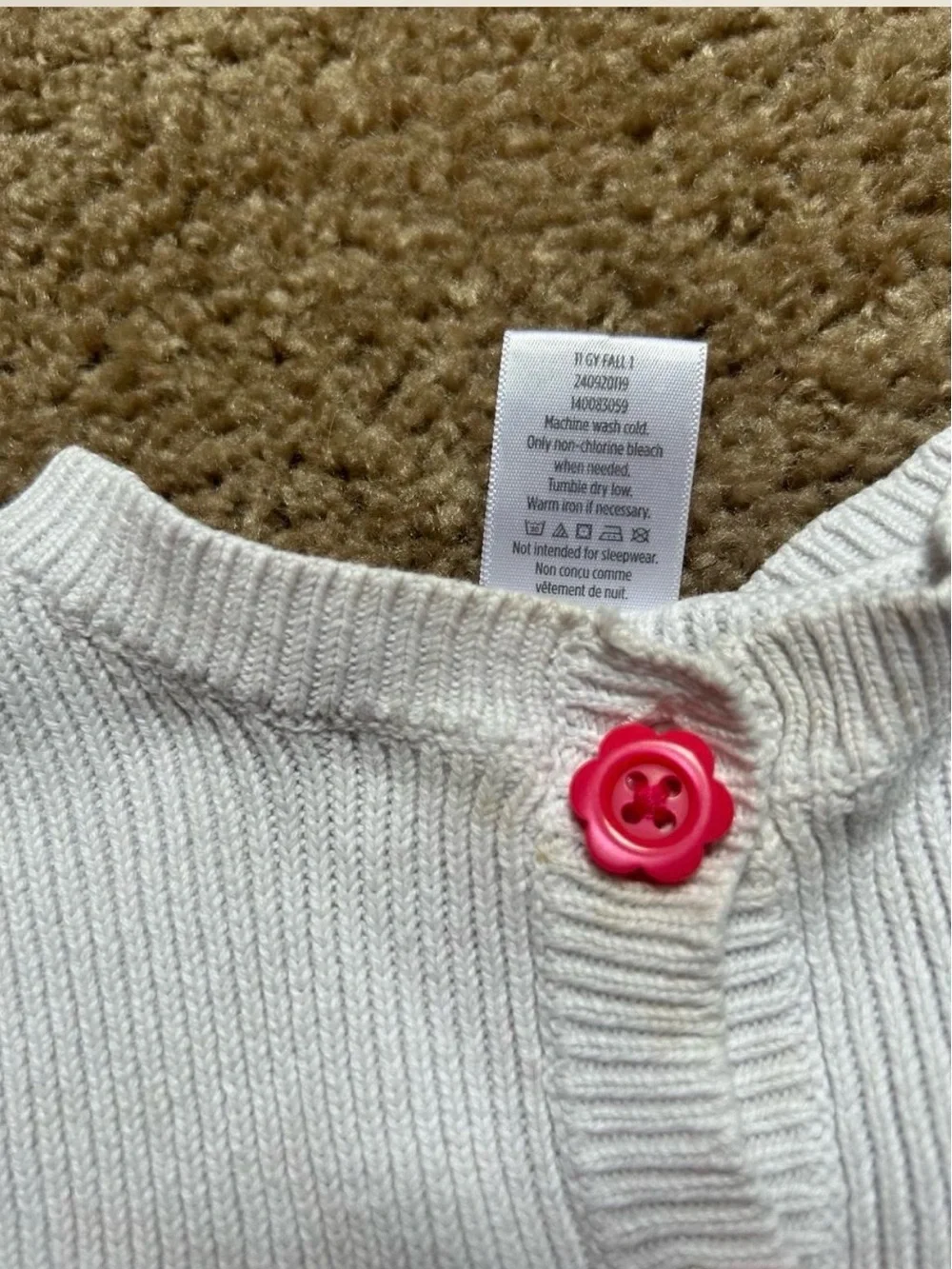 Gymboree White Cardigan with Pink, Orange, Yellow, Green & Brown Stripes